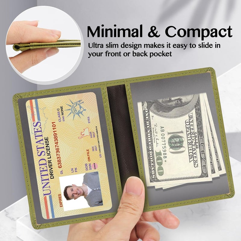 Unaone Slim Minimalist Wallet - Premium Leather RFID Blocking Front Pocket Wallets with 8 Card Slots and 2 ID Window, Green - Image 5